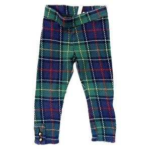 Janie and Jack | Green/Navy Plaid Ponte Button Cuff Pant